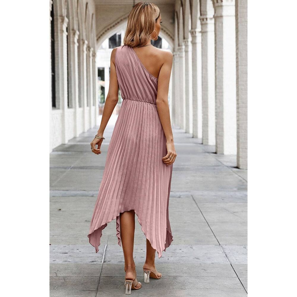 Supreme Fashion Midi Dress One Shoulder Womens Size Small Pink Chic Elegant NWT - Picture 5 of 10